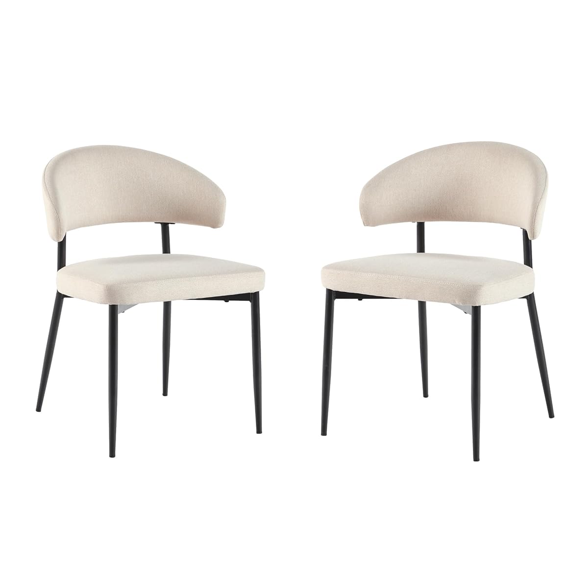 Modern Curved Back Upholstered Dining Chair with High-Performance Woven Upholstery and Powder Coated Steel Base, 2pk, Ivory