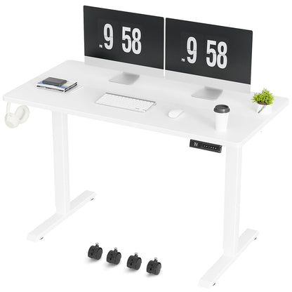 Electric Standing Desk, 47 x 24 Inches Height Adjustable Desk with Removable Casters, Home Office Computer Desk (White)