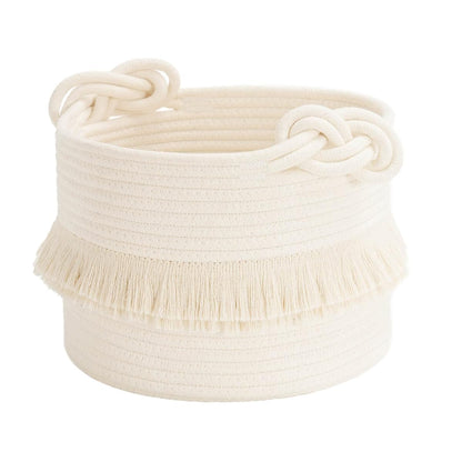 Small Woven Storage Baskets, 9.5'' x 7'' inches Cotton Rope Decorative Hamper for Diaper, Blankets, Magazine and Keys, Cute Tassel Nursery Decor - Home Storage Container, Off-white