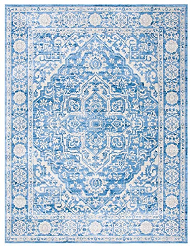 SAFAVIEH Brentwood Collection Area Rug - 6' x 9', Ivory & Navy, Medallion Distressed Design, Non-Shedding & Easy Care, Ideal for High Traffic Areas in Living Room, Bedroom (BNT832A)