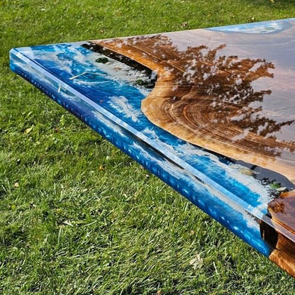 RESINHOMEFURNITURE Handcrafted Blue Seaside Look Furniture Epoxy Resin Dining Table Living Room Table Coffee Table Kitchen Table Conference Table Bar Counter Top Wooden Table Console Table Patio Table