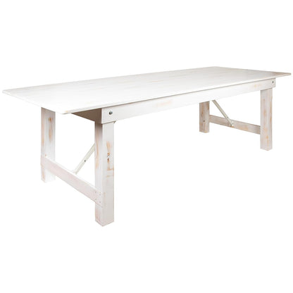 Hercules Commercial Grade Farmhouse Dining Table | Solid Pine Foldable Table for 10 in Antique Rustic White | Rustic Charm for Home and Events