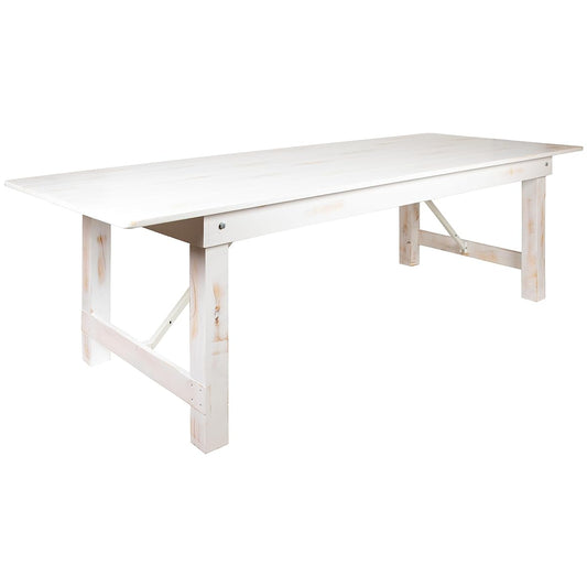 Hercules Commercial Grade Farmhouse Dining Table | Solid Pine Foldable Table for 10 in Antique Rustic White | Rustic Charm for Home and Events