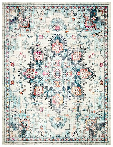 SAFAVIEH Area Rug 8x10 - Madison Collection - Large - Cream & Blue, Boho Chic Distressed Medallion Design, Non-Shedding & Easy to Clean, Ideal for Living Room, Bedroom, Dining Space (MAD473B)