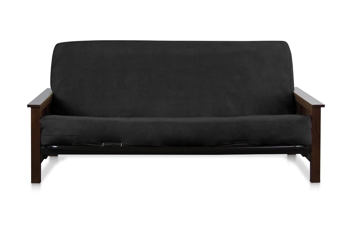 Black, Queen Size 60x80+10" Easy Fit Fitted Futon Cover Bonded Micro-Suede Sofa Daybed Mattress Slipcover | Elastic Backing (Black, Queen Size)