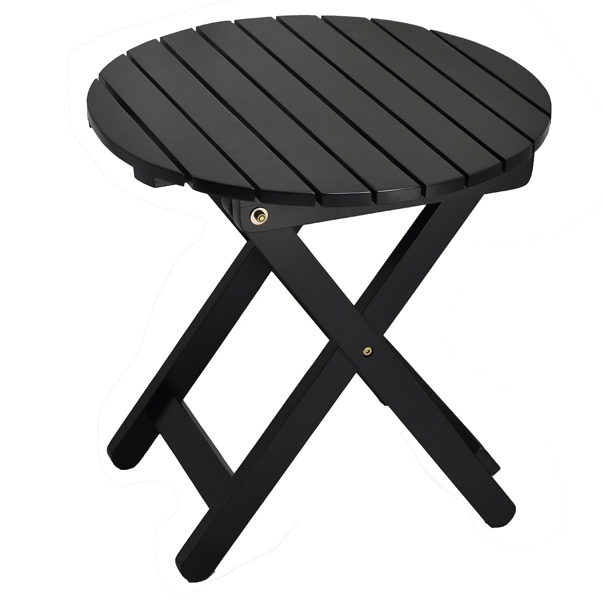 Outdoor Small Table, Round Folding Wooden Patio Side Table Furniture End Table for Adirondack Chair, Balcony, Porch, No Assembly Required, Black