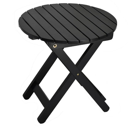 Outdoor Small Table, Round Folding Wooden Patio Side Table Furniture End Table for Adirondack Chair, Balcony, Porch, No Assembly Required, Black
