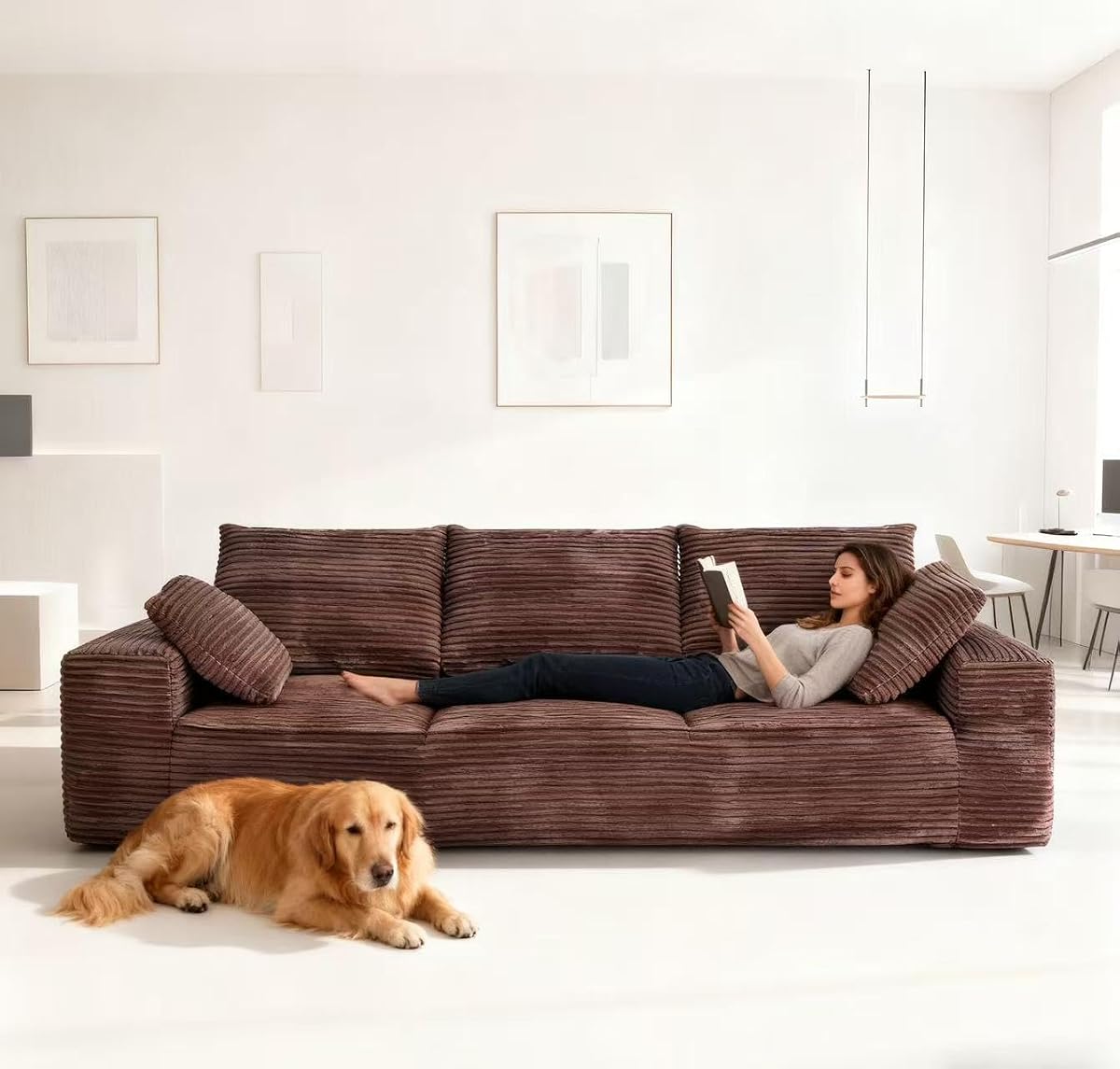 104.3“ Modular Sectional Cloud Couch, Boneless Couches for Living Room, 3 Seater Modern Lounge Couch, No Assembly Required, Brown