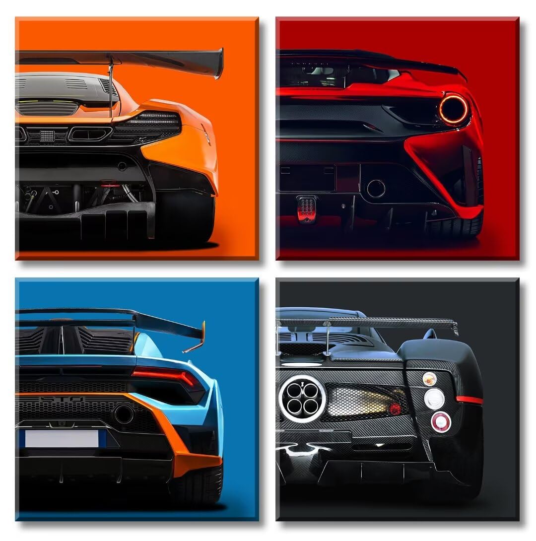Sports Car Canvas Wall Art Decor for Men Room, 4x12x12 inches Framed | Solid Wood Frame,High-Res Giclée Print,Fade Resistant,Ready-to-Hang with Hooks,Ideal for Garage & Man Cave,Gift for Car Fans