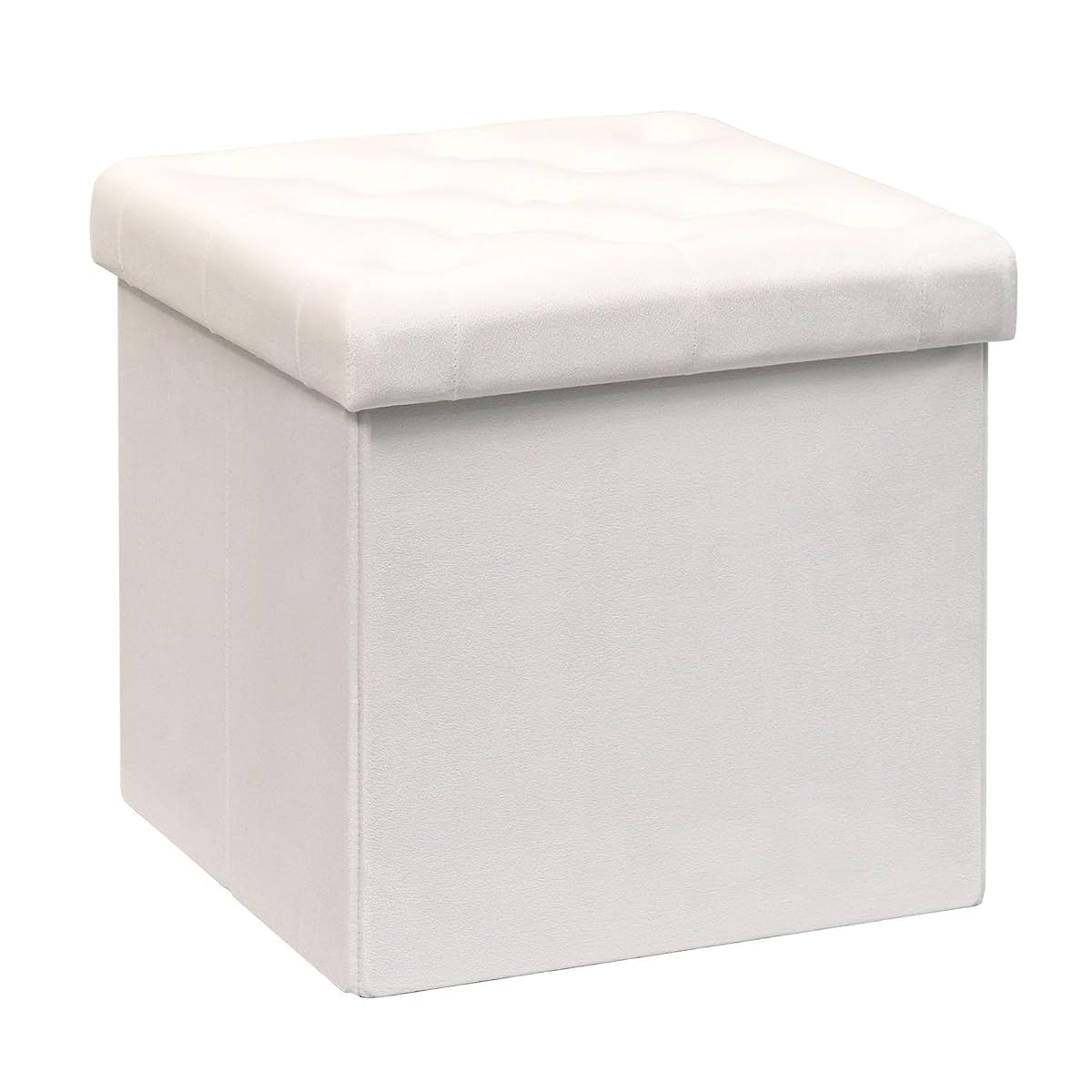 Storage Ottoman Velvet Tufted Folding Ottomans Footstool Rest Seat with Removable Lid (White, Medium)