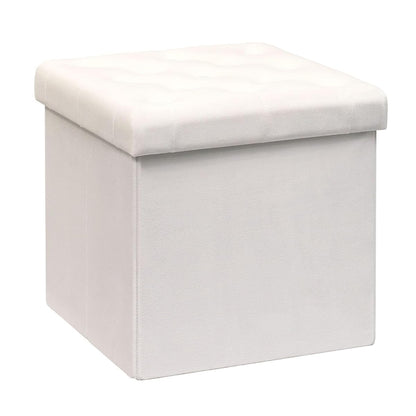 Storage Ottoman Velvet Tufted Folding Ottomans Footstool Rest Seat with Removable Lid (White, Medium)