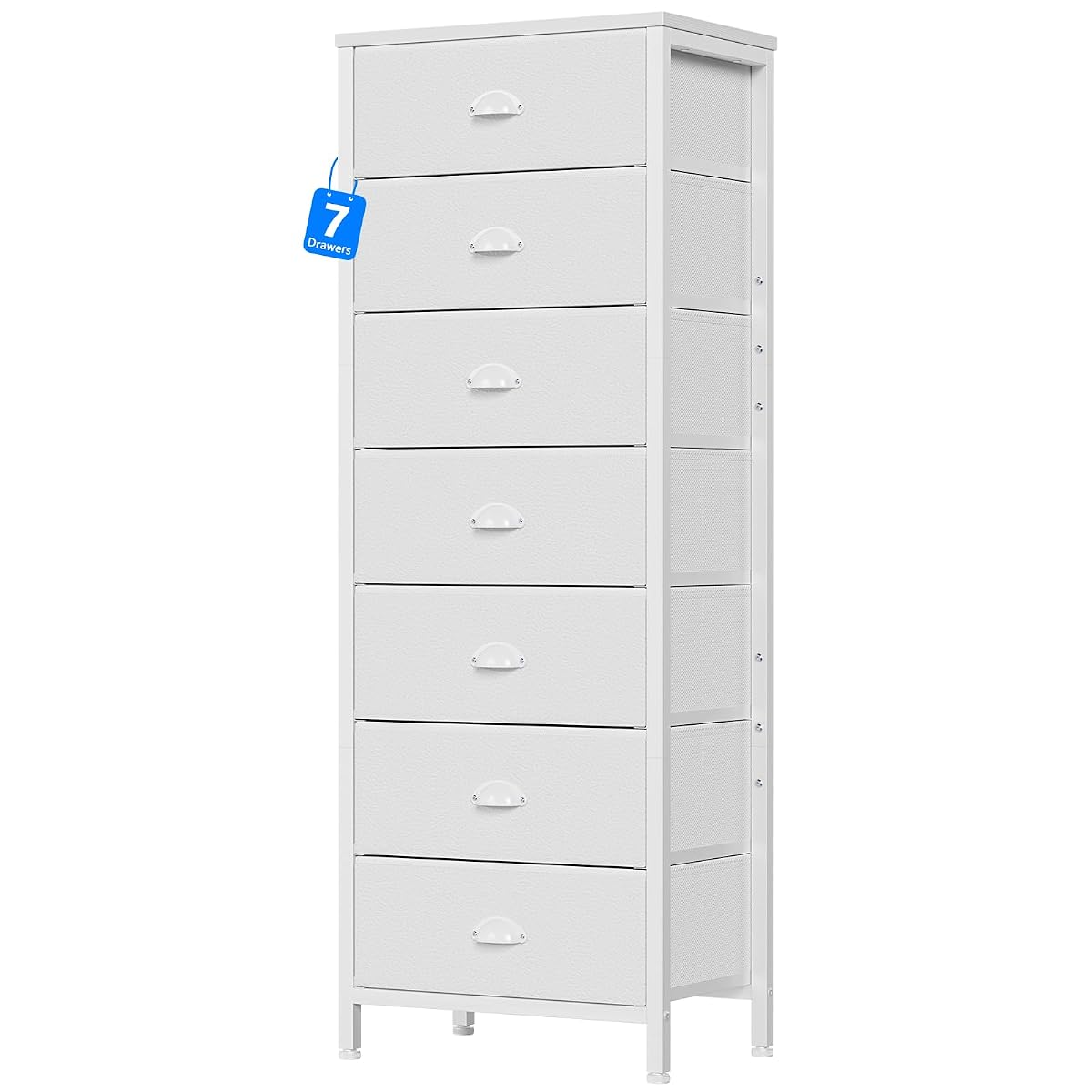 White Tall Dresser for Bedroom, Chest of Drawer with Fabric Drawer
