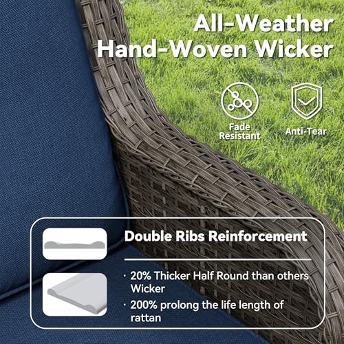 5 Piece Outdoor Wicker Patio Furniture Set, Patio Chairs Set with Thickened Olefin Cushions, High Back and Deep Seating, Hand-Woven PE Rattan, Ottoman for Porch, Deck