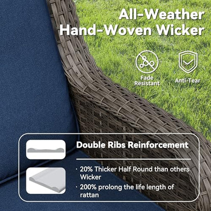 5 Piece Outdoor Wicker Patio Furniture Set, Patio Chairs Set with Thickened Olefin Cushions, High Back and Deep Seating, Hand-Woven PE Rattan, Ottoman for Porch, Deck