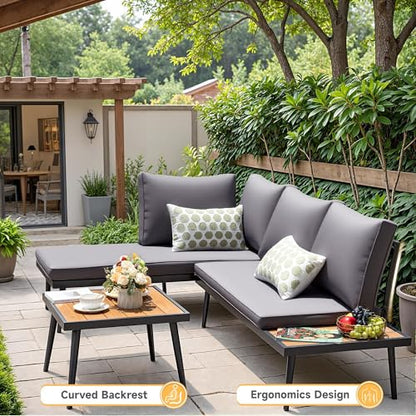Patio Furniture Set,6 Pieces Outdoor Sectional Sofa with Cup Holder and 7.87in Wider Armrest, PE Wicker Backyard Couch Set with Coffee Table&Glass Tabletop for Deck, Porch
