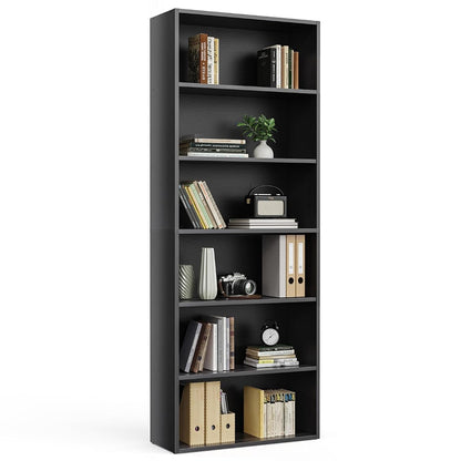 6-Tier Bookcase, 63 Inch Tall Open Bookshelf, Modern Black