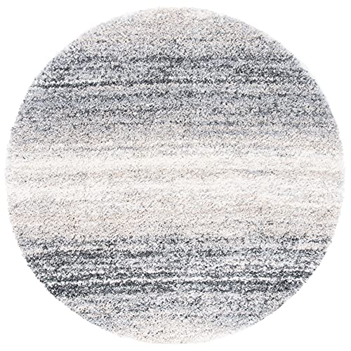SAFAVIEH Fontana Shag Collection Area Rug - 5'3" Round, Ivory & Grey, Modern Design, Non-Shedding & Easy Care, 2-inch Thick Ideal for High Traffic Areas in Living Room, Bedroom (FNT852A)