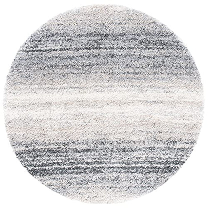 SAFAVIEH Fontana Shag Collection Area Rug - 5'3" Round, Ivory & Grey, Modern Design, Non-Shedding & Easy Care, 2-inch Thick Ideal for High Traffic Areas in Living Room, Bedroom (FNT852A)