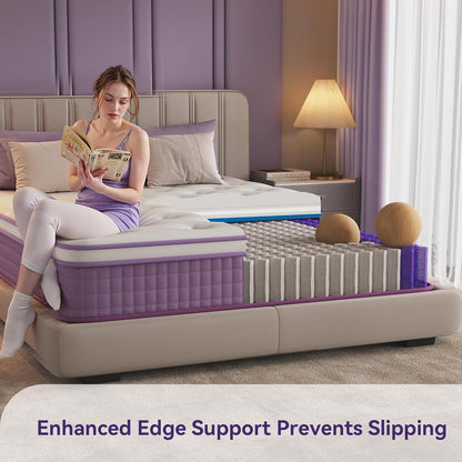 12 Inch Queen Mattress in a Box, Purple Hybrid Mattress with Gel Memory Foam and Pocket Springs for Motion Isolation, Pressure Relief & Cool Sleep, Medium Firm, Certipur-Us Certified