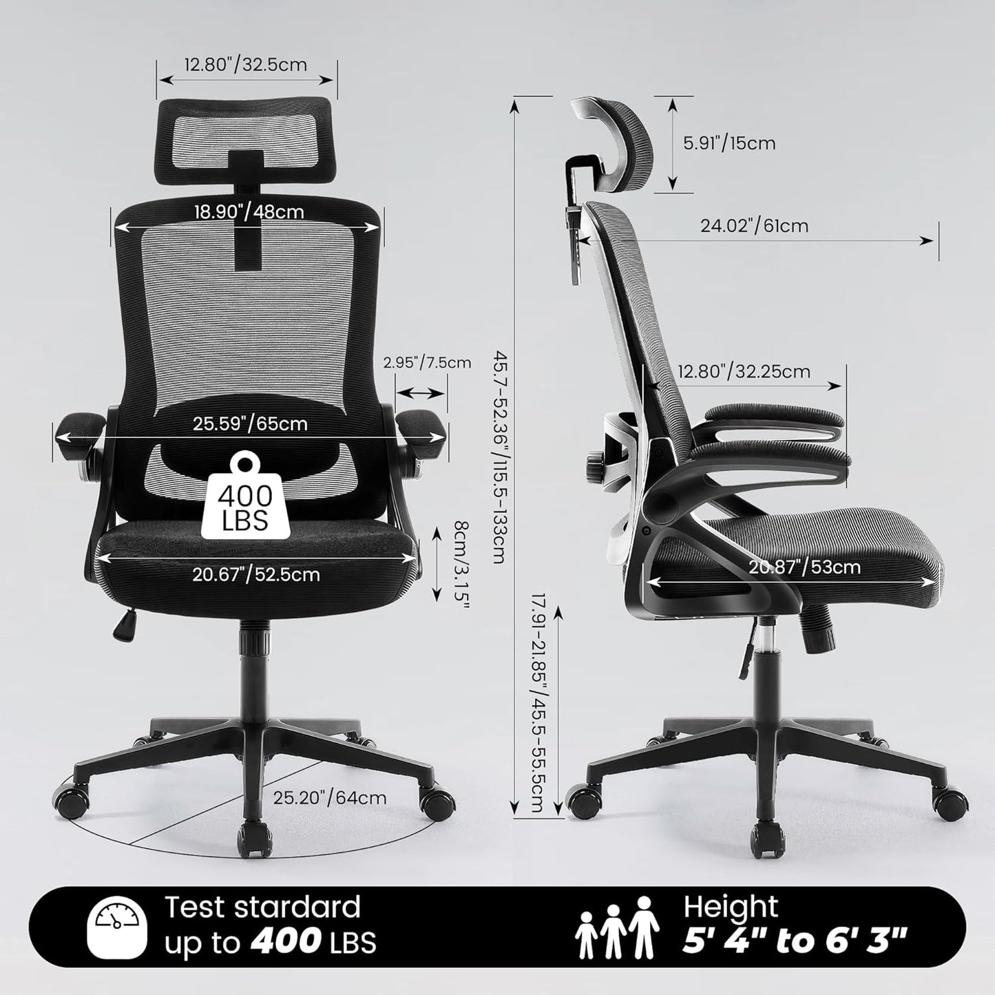 Ergonomic Office Chair, 400 LBS Computer Chairs with Adjustable Lumbar Support, Breathable Mesh Desk Chair Ergonomic with Thickened Cushion, Comfy Home Office Desk Chair (Black)