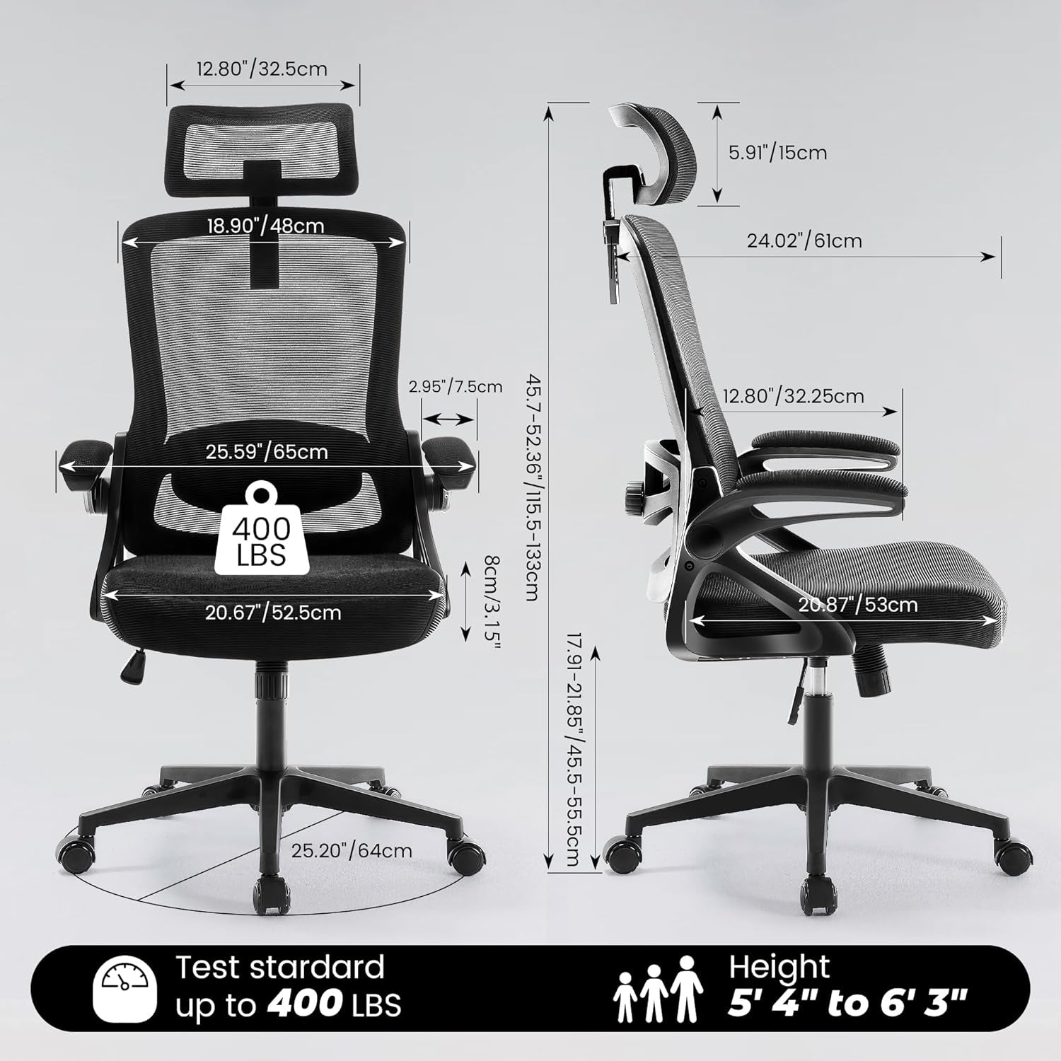 Ergonomic Office Chair, 400 LBS Computer Chairs with Adjustable Lumbar Support, Breathable Mesh Desk Chair Ergonomic with Thickened Cushion, Comfy Home Office Desk Chair (Black)