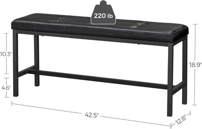 Dining Table Bench, Ottoman Bench with PU Leather Padded Seat, Steel Frame, 42.5 X 12.8 X 18.9 Inches, for Dining Room, Living Room, Hallway, Bedroom, Black UKTB034B81