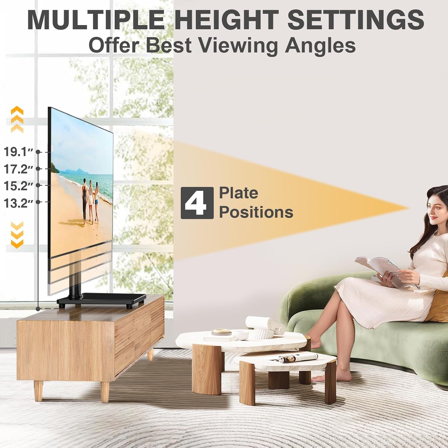 Universal TV Stand Base, Swivel Table Top TV Stand for 20-43 Inch Tvs/Monitors with 4 Level Height Adjustment and Tempered Glass Base, Holds up to 88 Lbs, VESA 200X200Mm