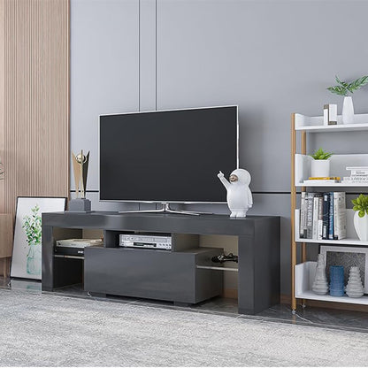 LED TV Stand for Televisions up to 55 Inchs,Modern Entertainment Center with Storage Drawer and Glass Shelf, TV Console Table for Living Room,Bedroom (Black, 50In)