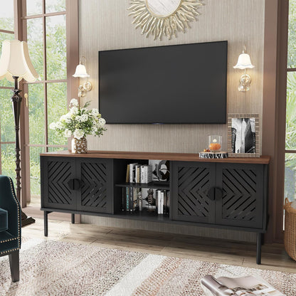 63" Modern TV Stands for Living Room, Long Entertainment Center with Storage, TV Console for 55 60 65 70 Inch TV, Bedroom TV Cabinet with Doors, Wood Media Console, Television Stand, Black