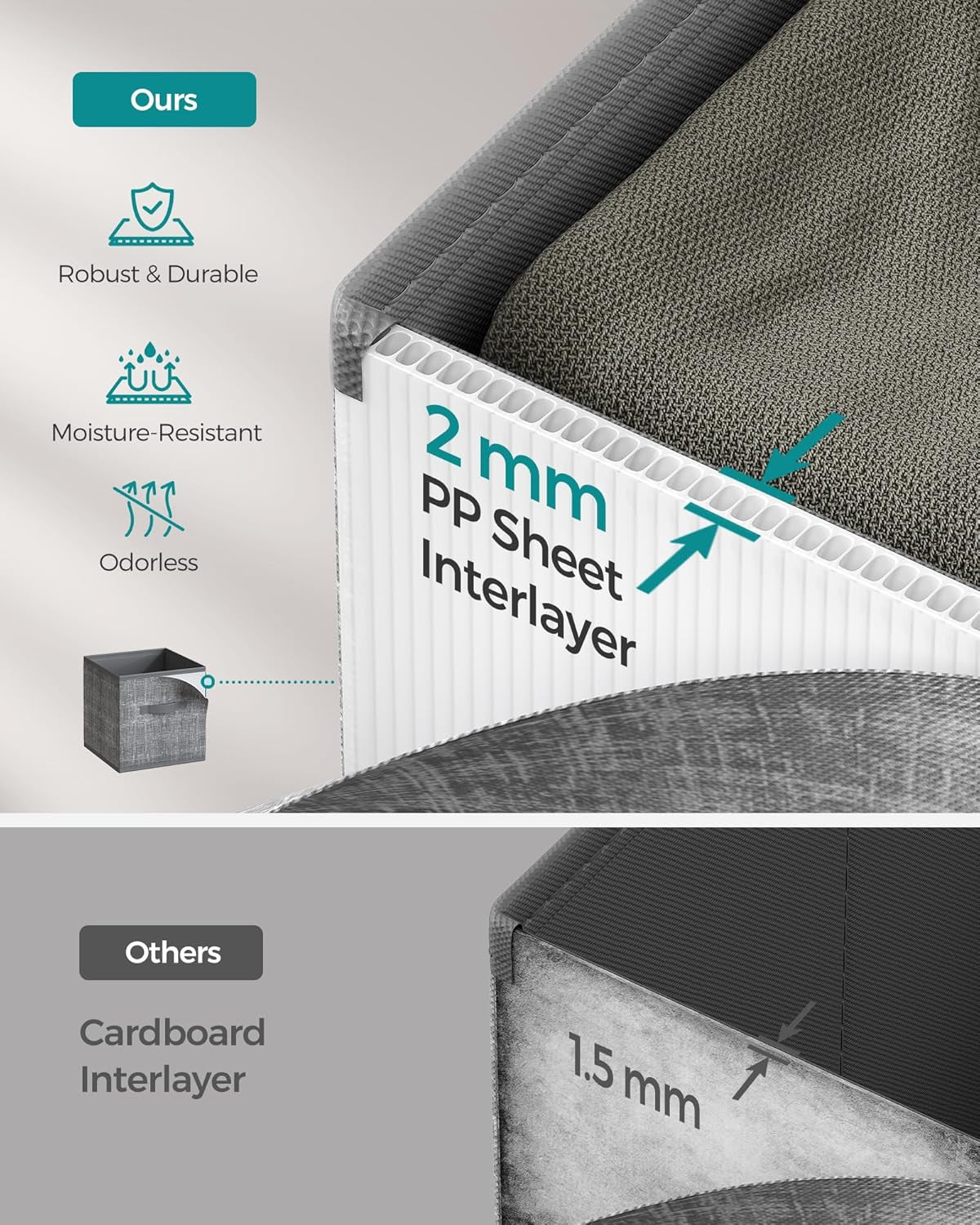 Storage Cubes, 11.8 X 11.8 X 11.8 Inches Non-Woven Fabric Bins with Double Handles, Set of 8, Closet Organizers for Shelves, Foldable, for Clothes, Cattail Gray UROB830G01