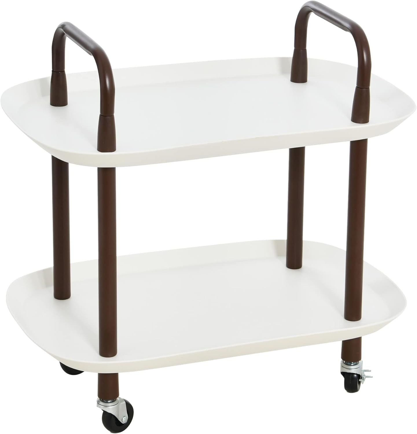 Modern Plastic and Metal 2-Tier Trolley, White and Brown