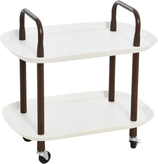 Modern Plastic and Metal 2-Tier Trolley, White and Brown