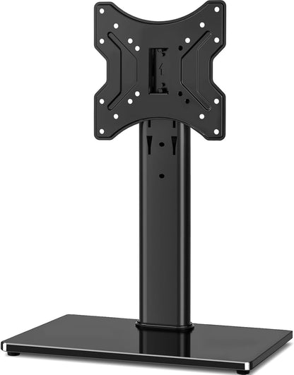Universal Swivel Tabletop TV Stand for Flat Screens 23 24 26 32 39 40 42 43 Inch, Heavy Duty Center Pedestal Stand Replacement with Black Tempered Glass Base and Height Adjustable Mount