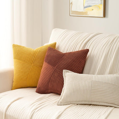 Set of 2 Decorative Terracotta Throw Pillow Covers 18X18 Inch for Couch Sofa Bed, Farmhouse Boho Rustic Home Decor,Soft Corduroy Windmill Textured Striped Patchwork Cushion Cases