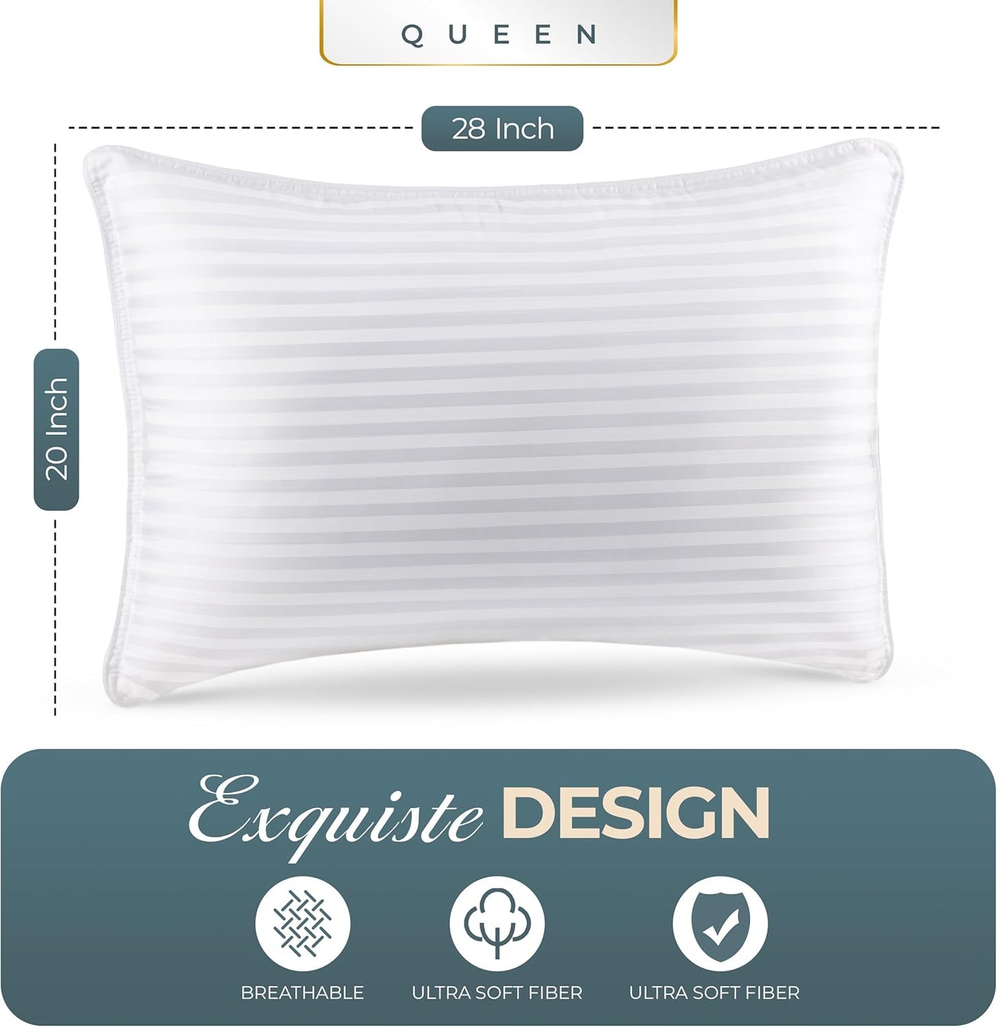 Bed Pillows for Sleeping Queen Size (White), Set of 2, down Alternative Pillow for Sleeping, Cooling Hotel Quality Pillow Set for Back, Stomach or Side Sleepers