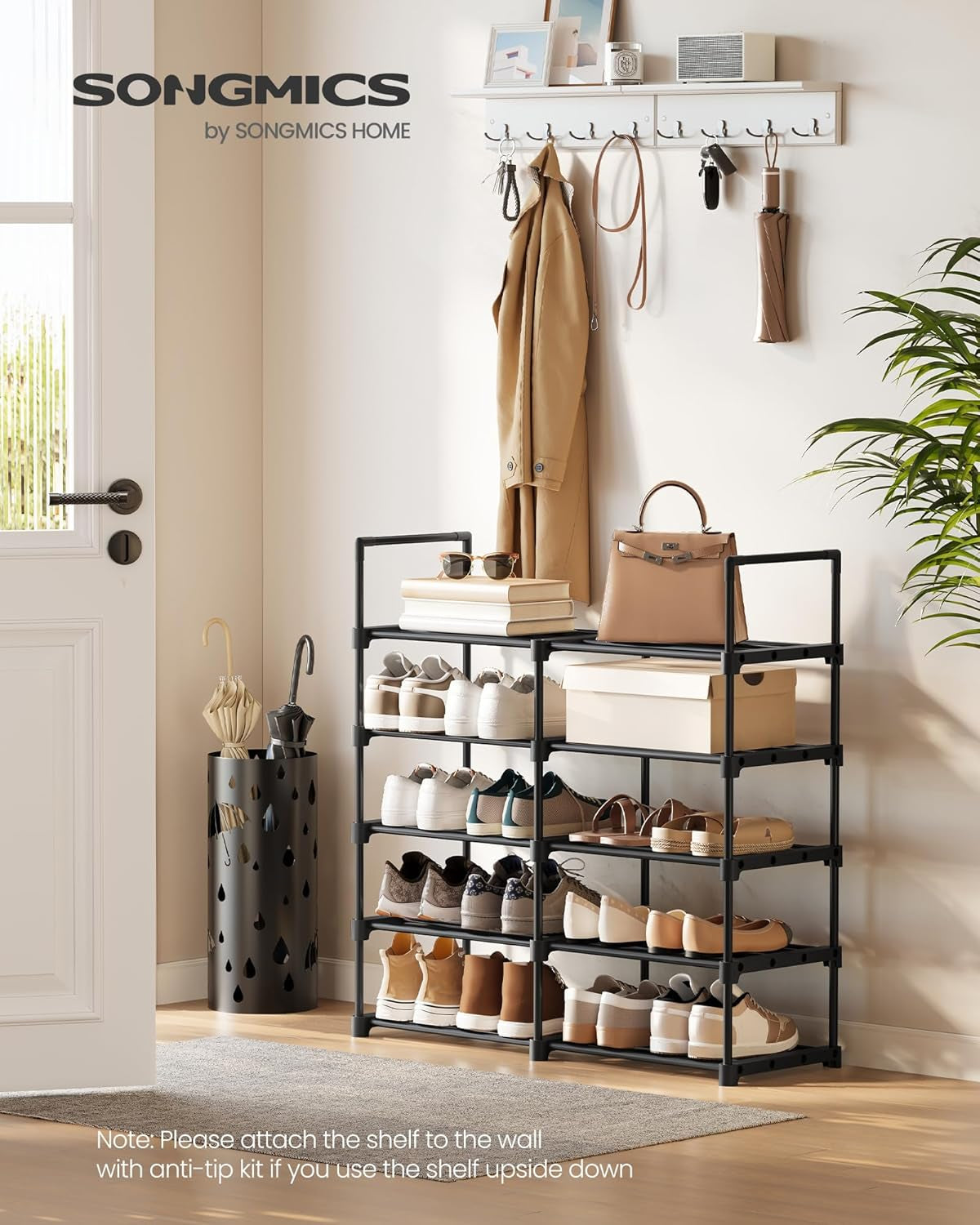 Shoe Rack, 10-Tier Shoe Organizer, Metal Storage Shelf, Upright or Upside Down, for 11-22 Pairs, for Entryway, 11.8 X 17.7 X 68.5 Inches, Black ULSA25BK