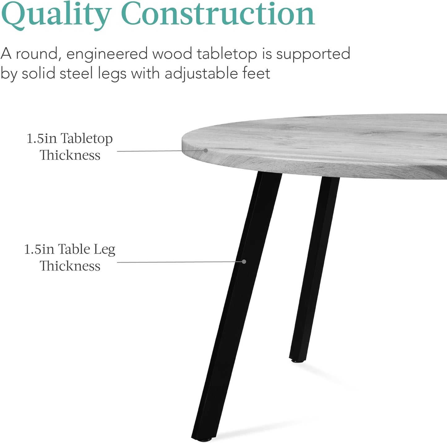 round Mid-Century Modern 35.5In Dining Table, Space-Saving Dinette for Home, Kitchen, Apartment W/Steel Legs - Gray