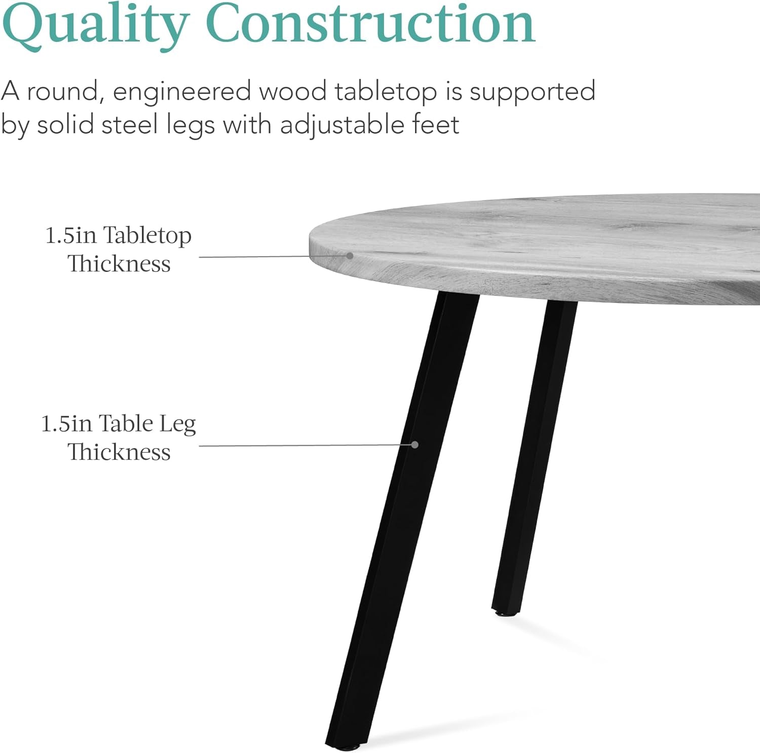 round Mid-Century Modern 35.5In Dining Table, Space-Saving Dinette for Home, Kitchen, Apartment W/Steel Legs - Gray