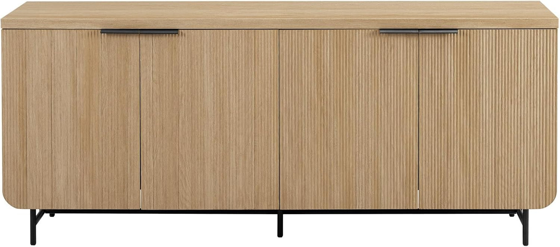 Reema Fluted 4-Door Kitchen Sideboard Buffet Console, 69 Inch, Coastal Oak