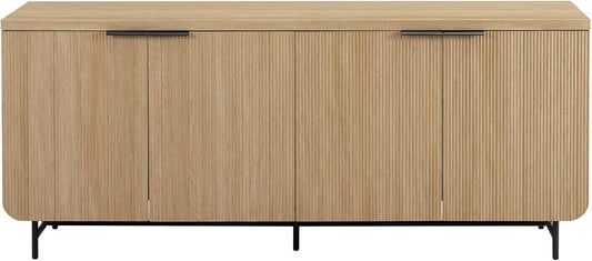 Reema Fluted 4-Door Kitchen Sideboard Buffet Console, 69 Inch, Coastal Oak