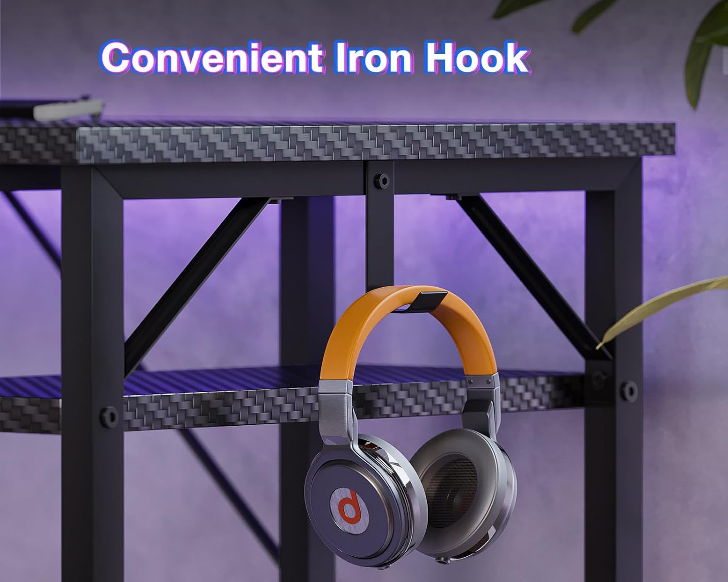 53" L Shaped Gaming Desk with Hutch & Headphone Hook, Corner Computer Table with Storage Shelves for Home Office, Black