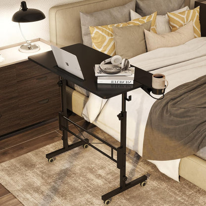 Small Standing Desk Adjustable Height, Mobile Stand up Desk with Wheels, Portable Walking Pad Table Stand, Rolling Laptop Cart for Standing or Sitting, Black