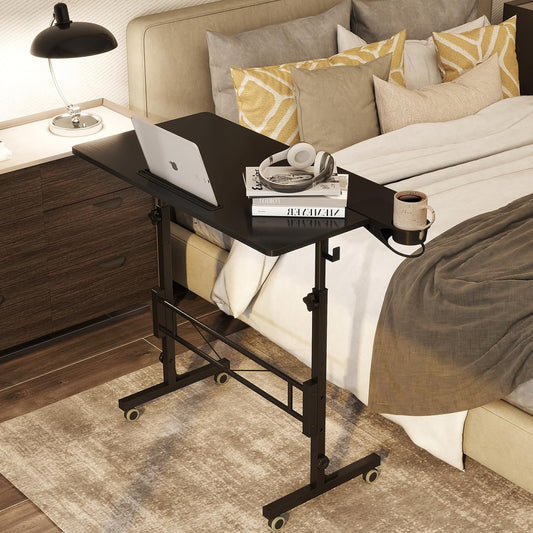 Small Standing Desk Adjustable Height, Mobile Stand up Desk with Wheels, Portable Walking Pad Table Stand, Rolling Laptop Cart for Standing or Sitting, Black