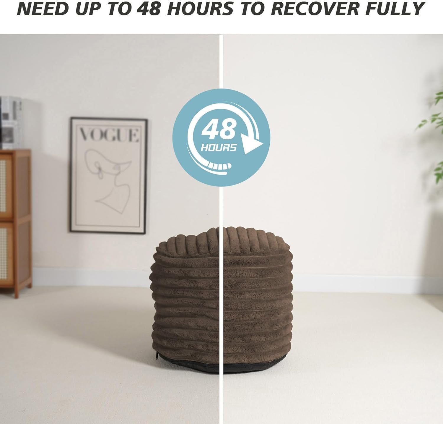 Pouf Ottoman Stuffed round for Foot Rest, Faux Fur Poufs with Foam Chunk Filling, Storage Ottoman Pouf Foot Stool Cushion, 20 X 15 Inch Floor Chair for Living Room Bedroom Home Decor, Brown