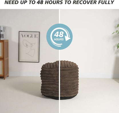 Pouf Ottoman Stuffed round for Foot Rest, Faux Fur Poufs with Foam Chunk Filling, Storage Ottoman Pouf Foot Stool Cushion, 20 X 15 Inch Floor Chair for Living Room Bedroom Home Decor, Brown
