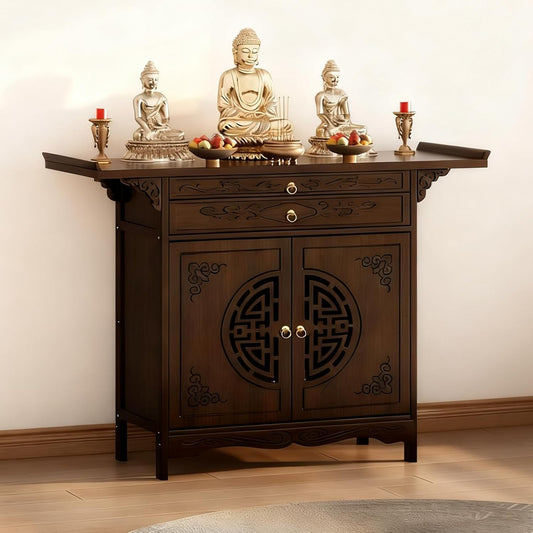 Wood Witch Meditation Altar Table at Home for Spiritual Buddhist Religious Buddha Personal Shrine Ancestral Ancestor Chinese Table for Altar Pooja Tables with Storage High Altars Tables (39.3 Inch)