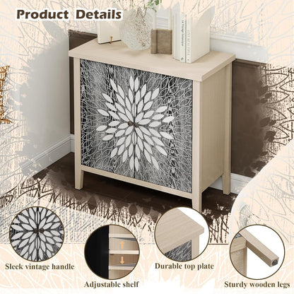 Black Accent Furniture, 32 Inch Wide 2-Door Carved Geometric Sideboard Buffet Server with Adjustable Shelves, Modern Boho Style Fluted Storage Console Table for Dining Room, Kitchen, Living Room