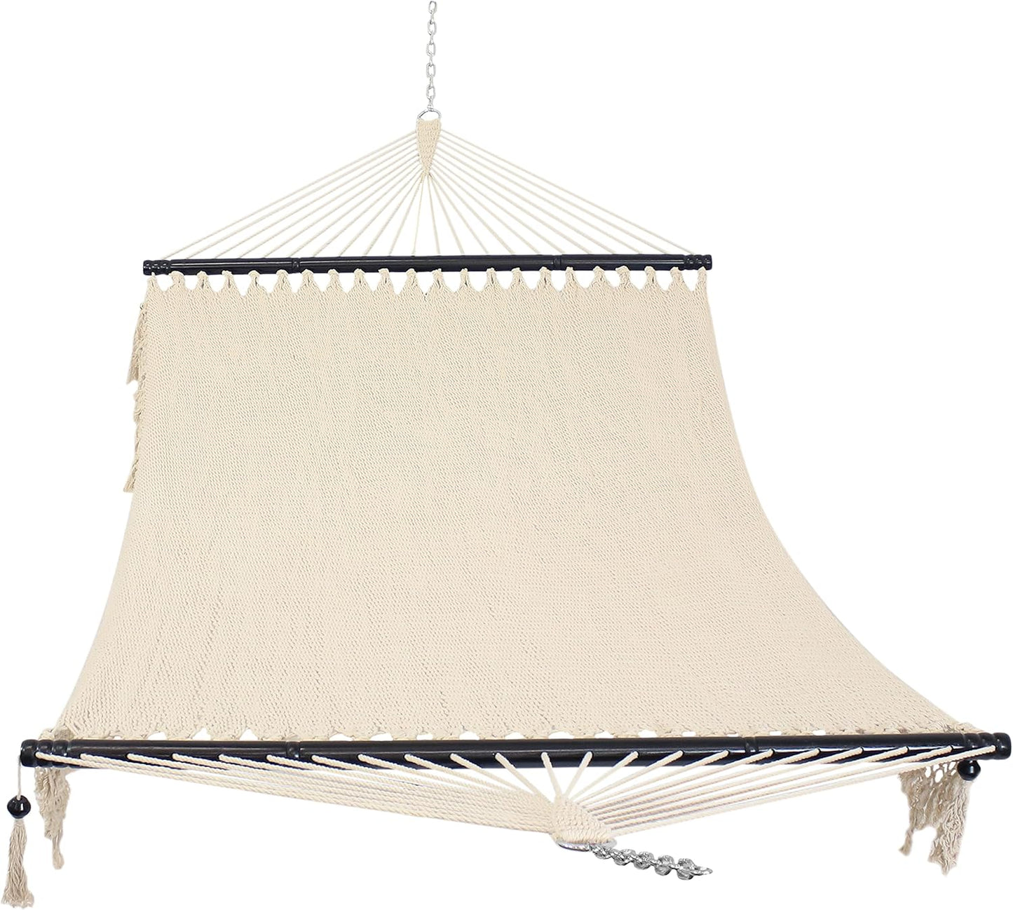 Sunnydaze Woven Double Hammock for outside with Crocheted Edges and Spreader Bars - 600-Pound Weight Capacity Outdoor Hammock for Trees