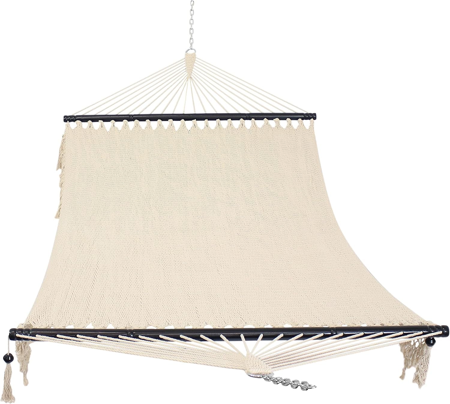 Sunnydaze Woven Double Hammock for outside with Crocheted Edges and Spreader Bars - 600-Pound Weight Capacity Outdoor Hammock for Trees