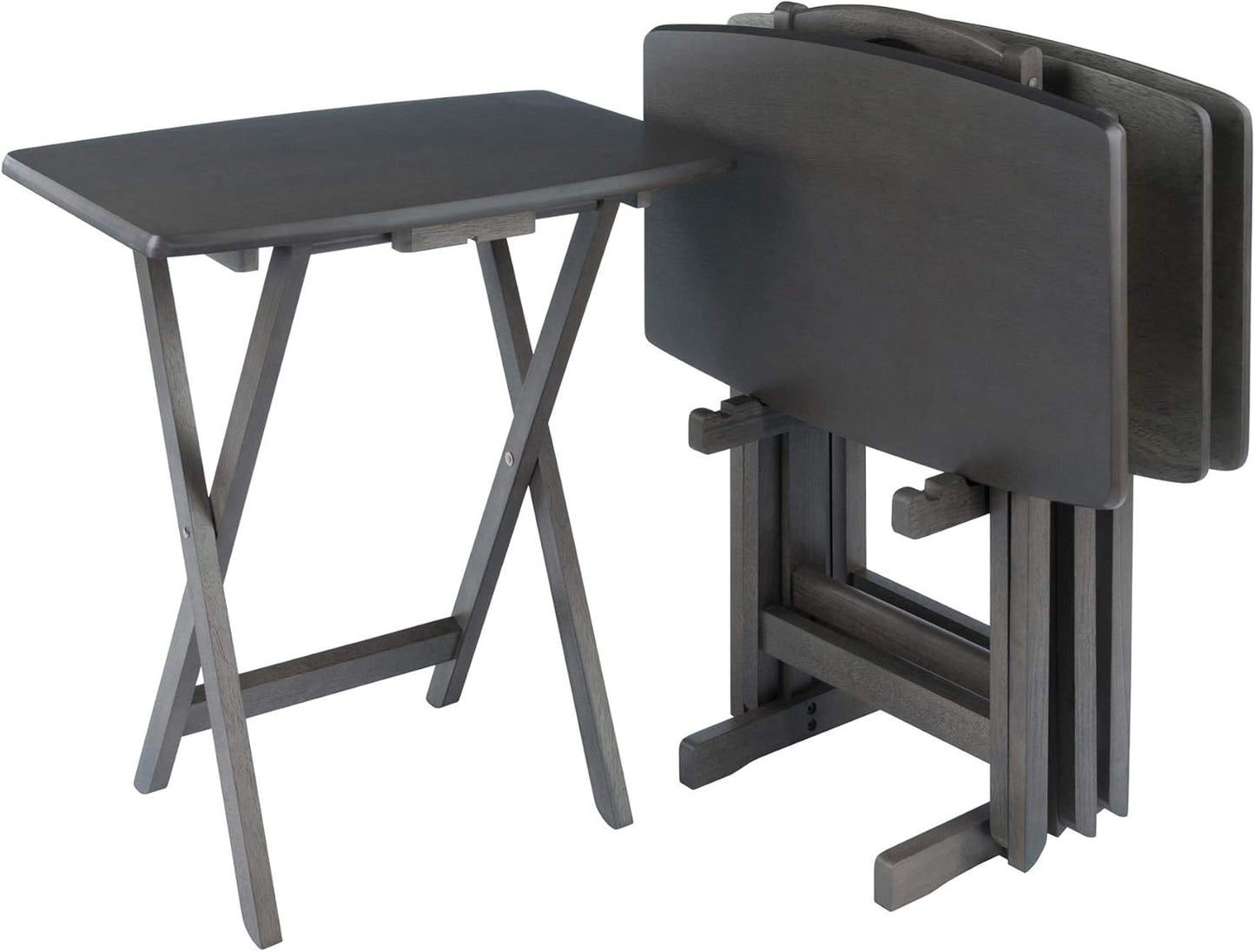Dorian Oversized Snack Table Set, Oyster Gray (Brown Base) (Replace Color May Vary)., 23.62 X 15.75 X 25.51, 5Pc